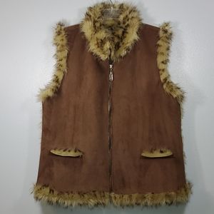 Sport Haley Suede Faux Fur Leopard Vest Size Large